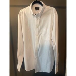 Lauren Ralph Lauren Mens White Stretch Regular Fit Button Down Shirt 17.5 36/37